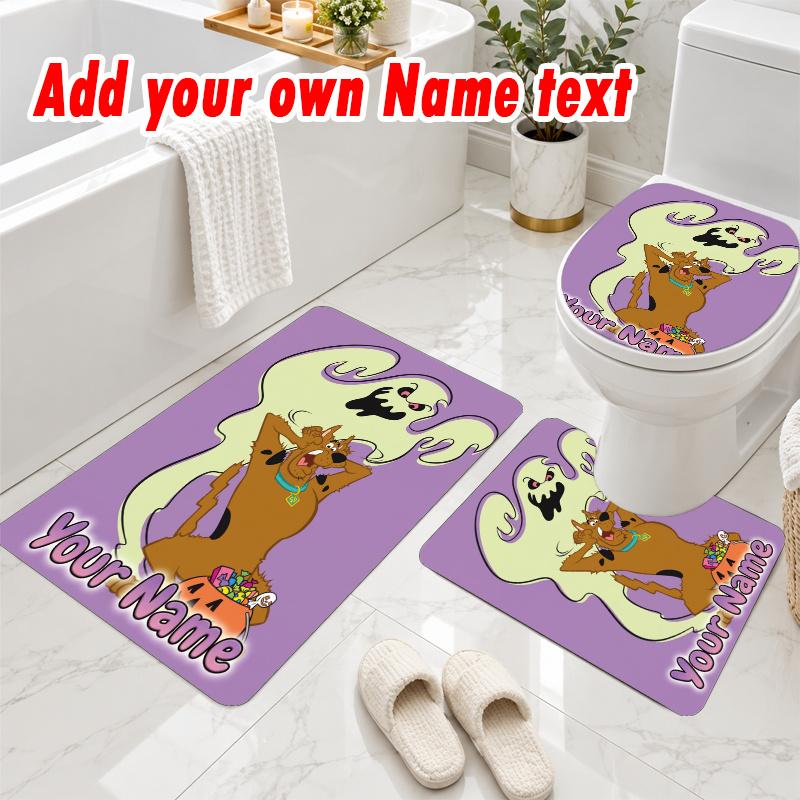 Personalized Scooby-Doo 3Pcs Flannel Toilet Mat Set Custom Text Bathroom Rug Non Slip