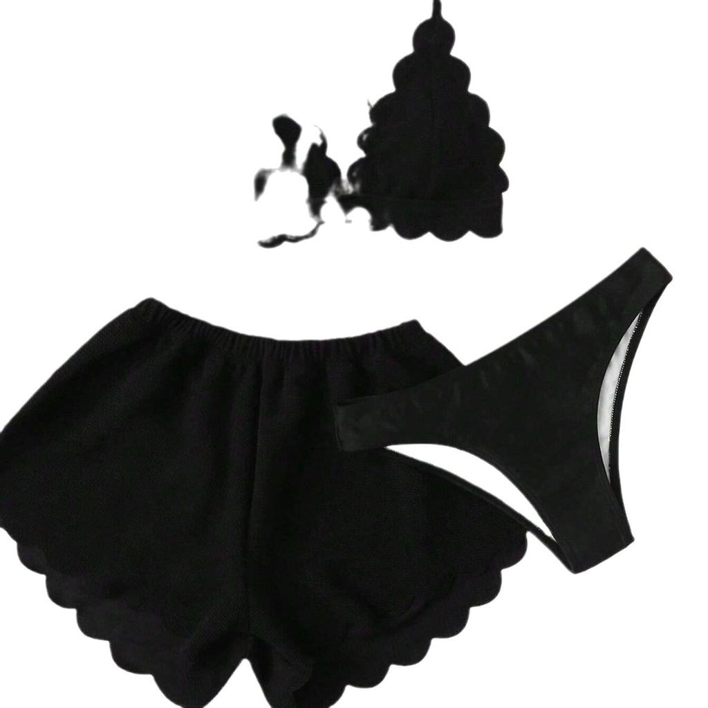 Women's 3 Piece Swimsuit Set Sexy Tie Side Bikini with Skirt Cover Up, Solid Color Swimwear for Summer Beach Vacation 0963