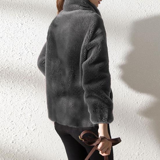 Zimní fleecová bunda pro ženy s plným zipem, stojáčkem, nadýchaná svrchní vrstva s dlouhým rukávem a kapsami