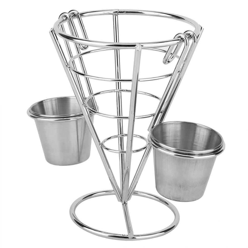Iron Fries Display Stand Sliver Fries Baskets Durable French Fry Cone Holder Buffet Party
