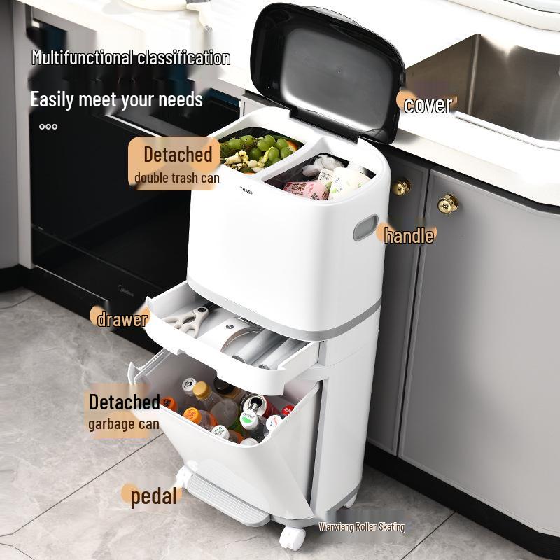 Premium Kitchen Trash Can with Lid, Pedal, and Waste Sorting