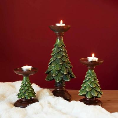 Vintage Christmas Tree Candle Holder Resin Xmas Candlestick for Home Living Room Table New Year Party Decoration