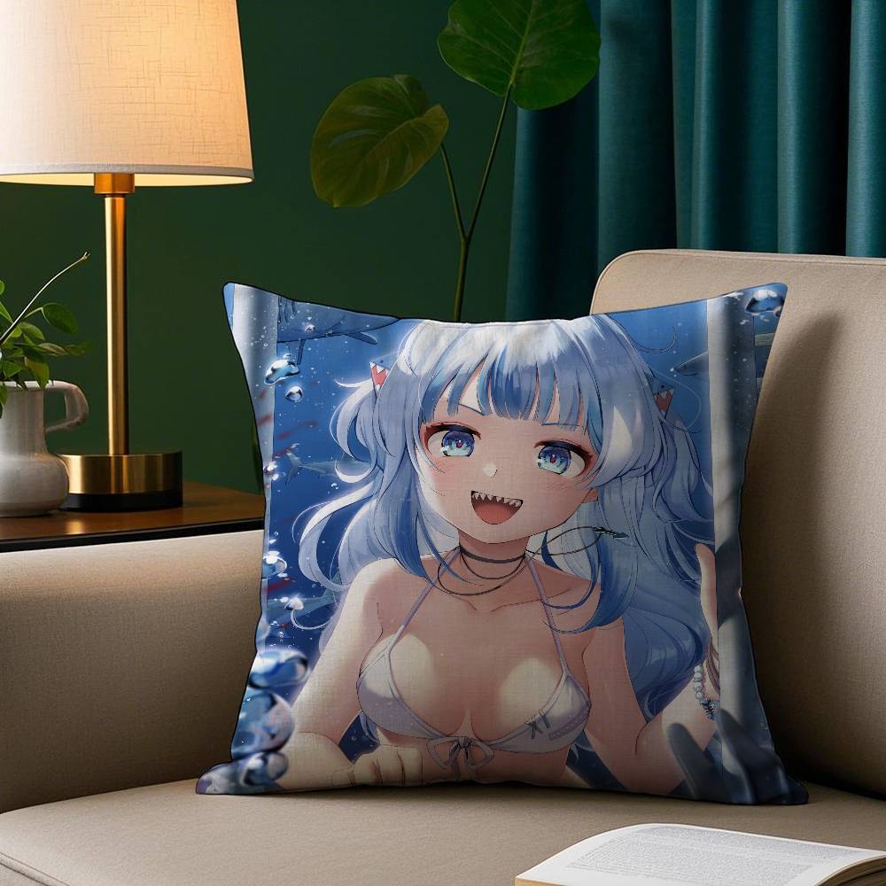 Anime Girl G-Gawr G-Gura Pillow Case Plush Fabric Soft Pillowcase Double Sided Print Sofa Cushion Cover Throw