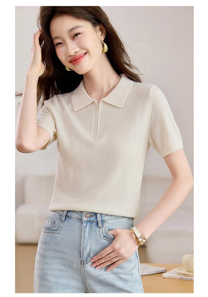 Simple Summer Clothes Polo Collar Sports Style High-quality Women's T-shirt Top Women's Short Sleeved Women's Knitted Sweater