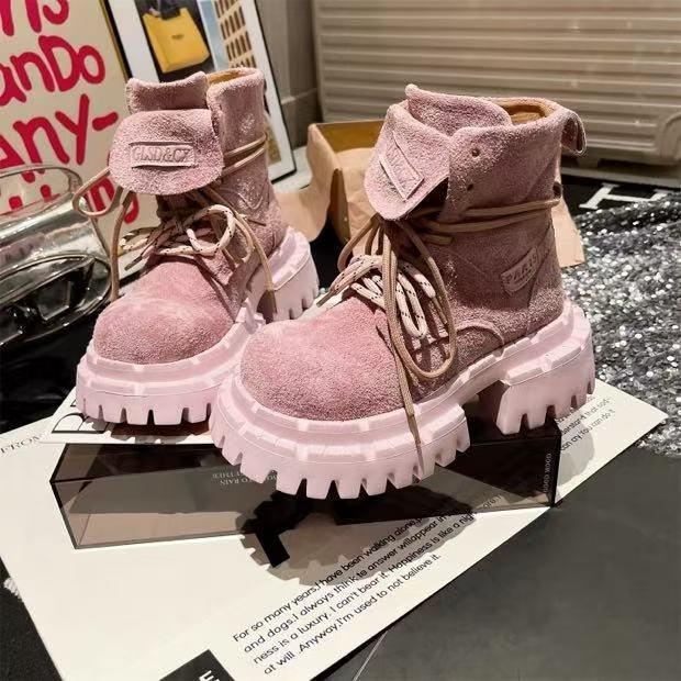 Martin Boots Big Head Matte Leather Candy Color Lapel Locomotive Boots Short Boots Handsome Tooling Babes Flats Women's Shoes