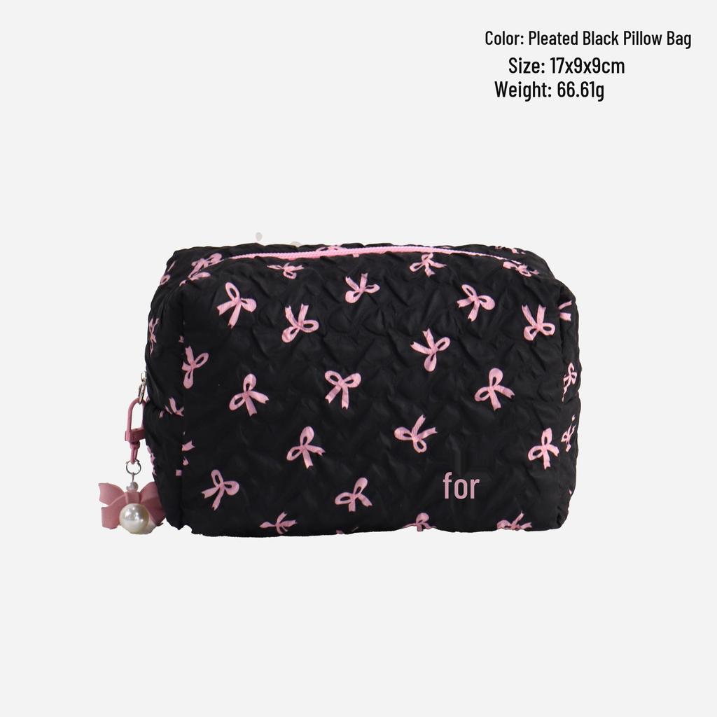 Large Cute Bow Makeup Bag - Portable Toiletry & Cosmetic Storage Clutch