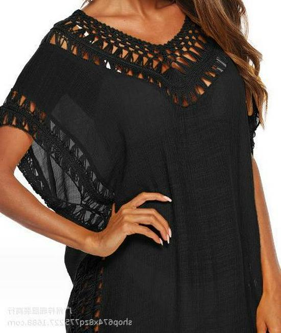 V-Neck Crochet Patchwork Beach Cover-Up Skirt - Sexy & Loose, Hollow-Out Design, Short Length, Available in 10 Colors