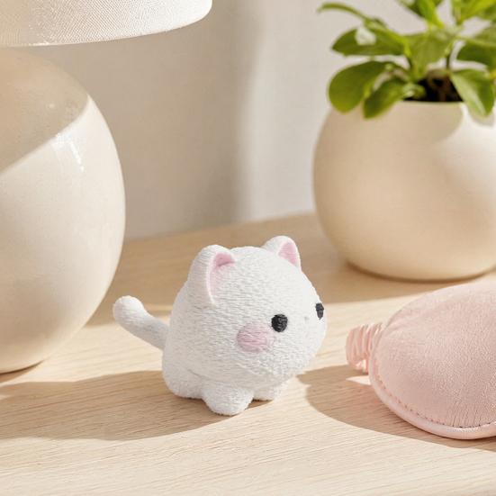 Jijijing Mini Statuetta di Gatto Stampata in 3D, Statuetta Decorativa di Gattino Bianco Cartone Animato, Scultura Animale Moderna per Decorazione da Scrivania, Regalo per Amanti degli Animali