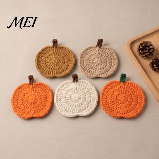 Durable Polyester Coasters Handmade Crochet Pumpkin Coasters, Soft Coffee Mats, Table Mats Autumn Themed Farmhouse Dining Accessories for Kitchen