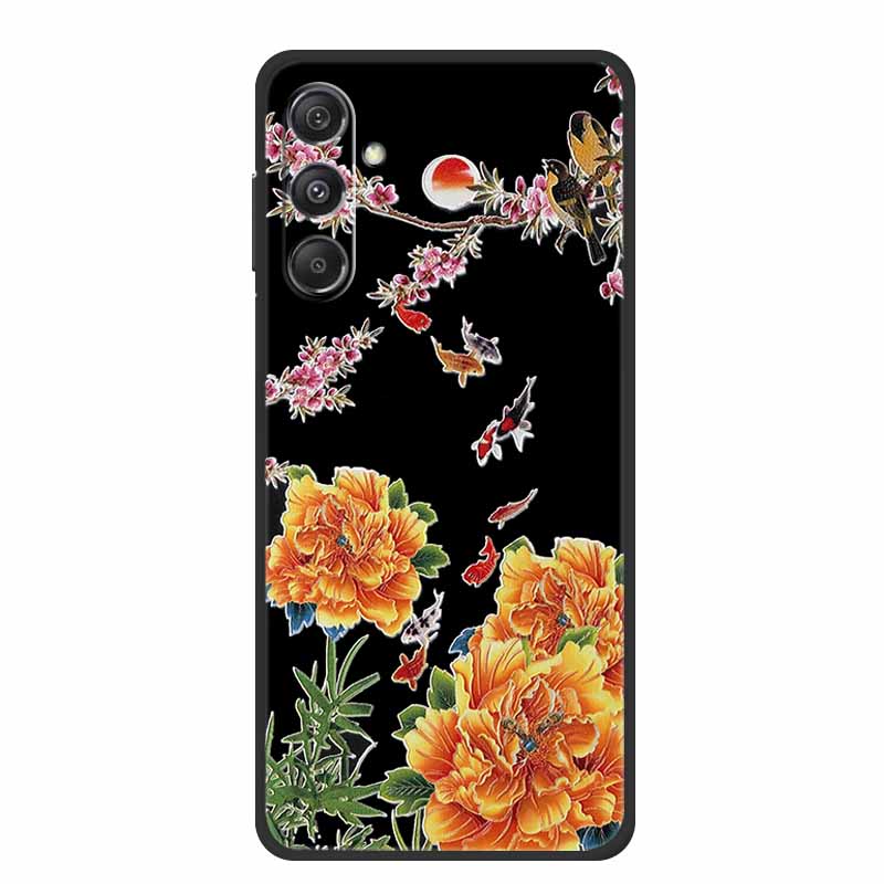 3D Emboss Case For Samsung Galaxy S25 FE Case Flowers Black Silicone Soft Back Cover For Samsung S25 Plus M36 Phone Case Shell
