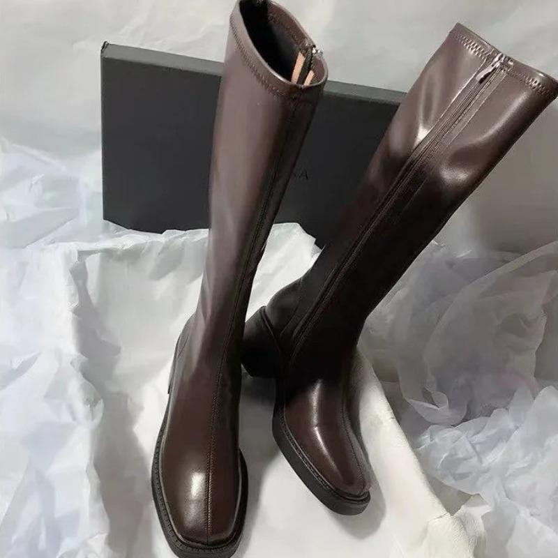 Womens Knee High Boots Temperament Slimming Long Tube Boots High Quality  Casual Soft Leather Boots for Women Botas Largas Mujer