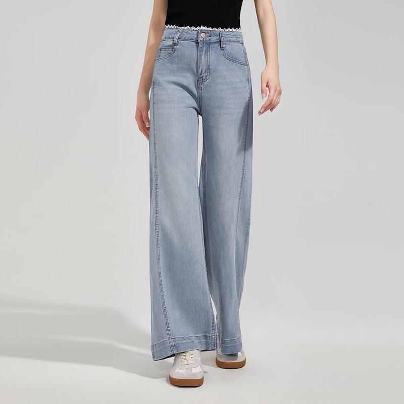 She Tu Lace Patchwork Straight-Leg Denim Jeans S