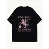 Oversize T-Shirt mit pinkem tanzendem Pony-Print – „PINK PONY Club“ Edgy-Sweet Dynamisches Slogan-Top