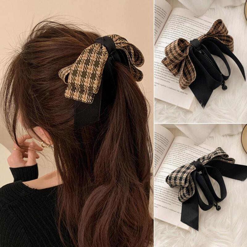 Banana clip ribbon ballet core check hairpin black