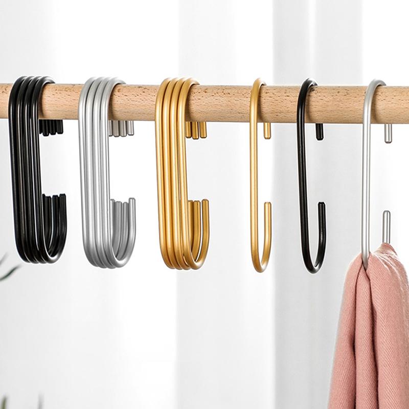 5Pcs C Shape Hooks For Closet,Gold/Silver Multi-Functional Hanging Metal Hook For Clothes Bags Hats,Closet Organizer System