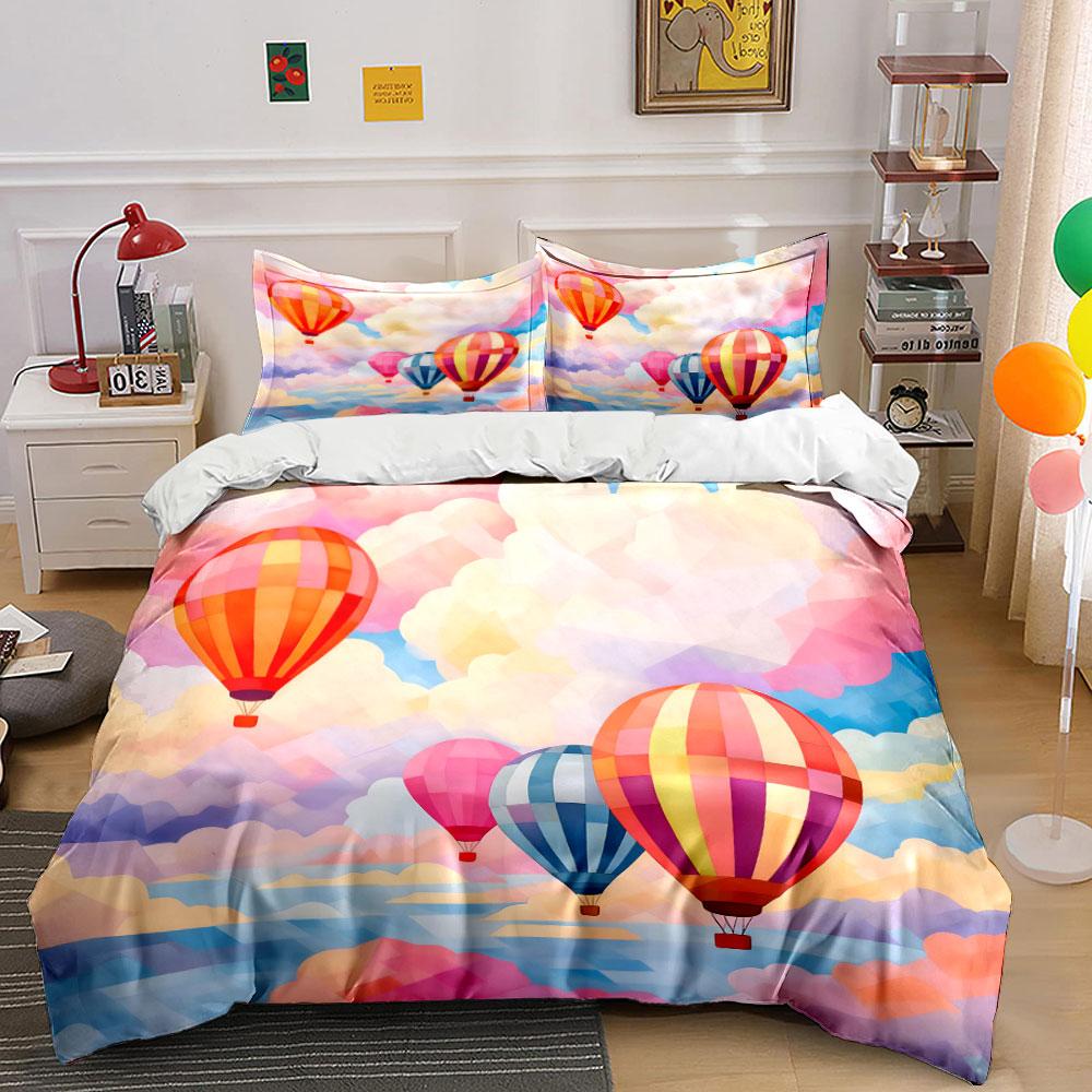 Colorful Hot Air Balloon Decor Soft Comfortable Duvet Cover Bedding Set Included 1*Duvet Cover & 2*Pillowcases, Gift