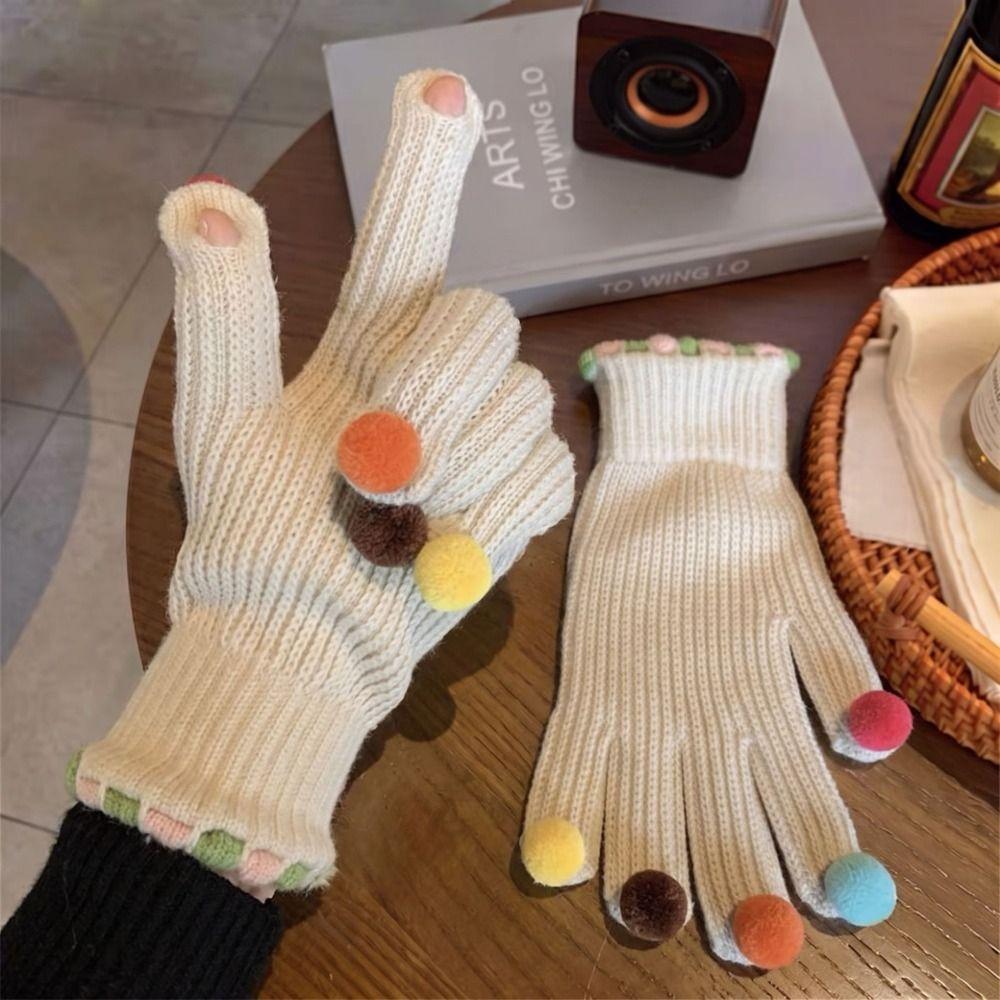 Cycling Winter Cold Proof Knitted Gloves Candy Color Touchscreen Full Finger Gloves Women