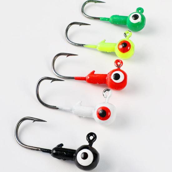 20Pcs 2.5CM/2.5G Colorful Eyes Fishhook Heavy Duty Metal Barbed Round Head Fishing Hook Freshwater Saltwater Bass Fishing Accessories