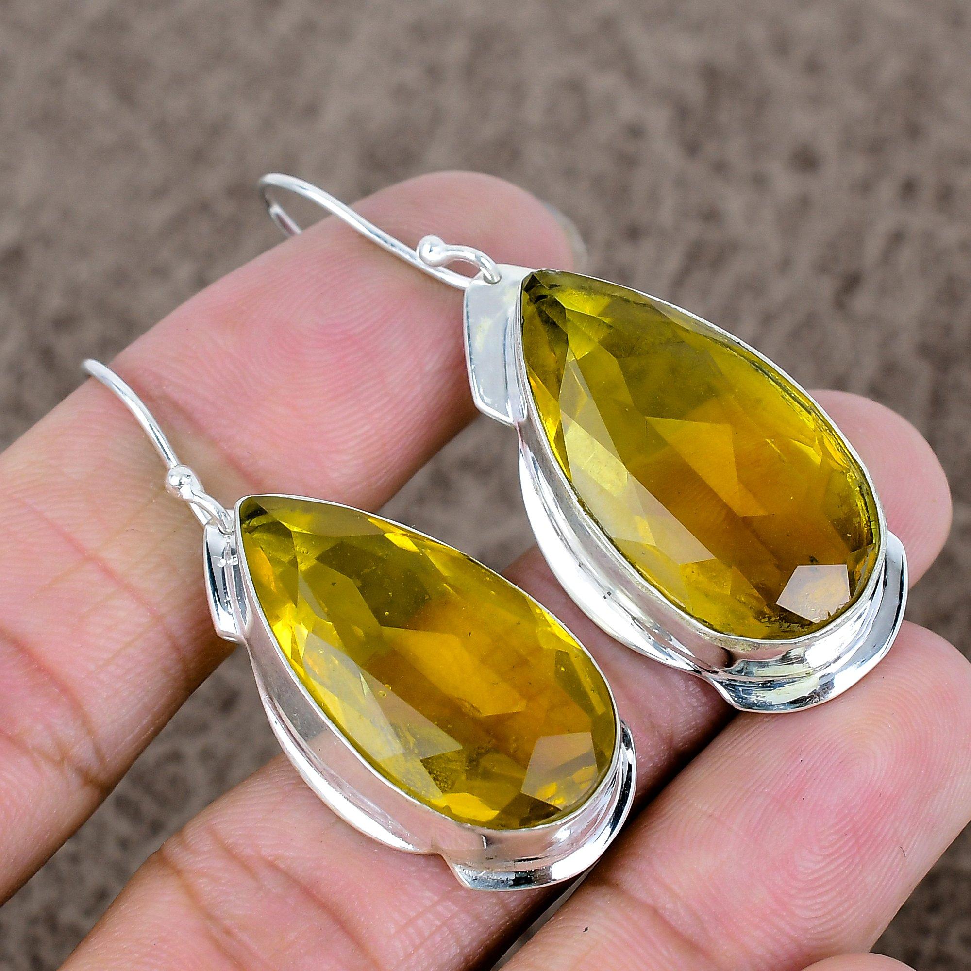 

Citrine Gemstone Handmade 925 Sterling Silver Jewelry Earring 2.25 KKG-639