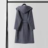 Winter Wool Cashmere Hooded Bathrobe: Long, Cozy, Belted Outerwear Coat Without Buttons
