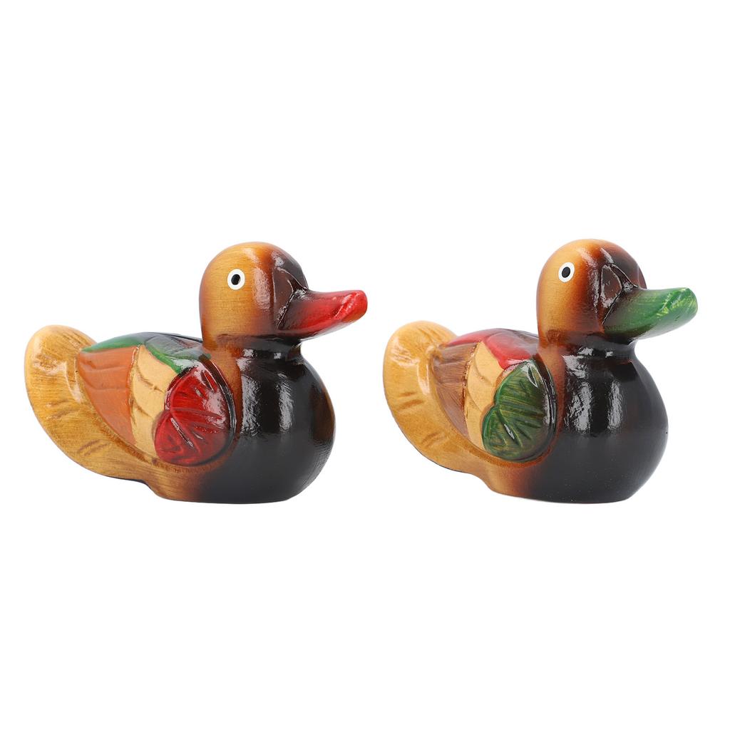 1 Pair Wooden Mandarin Ducks Figurine Colorful Love Birds Duck Statue Handmade Decorative Sculpture Wedding Ornament