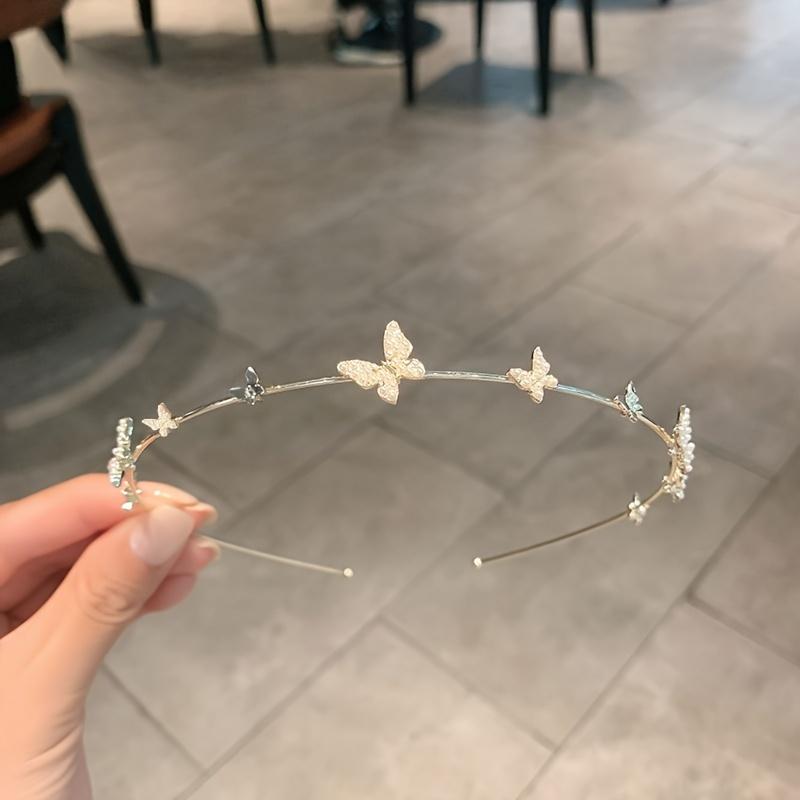 1PC French New Butterfly Imitation Pearl Fashion Temperament Elegant Metal Headband Headband