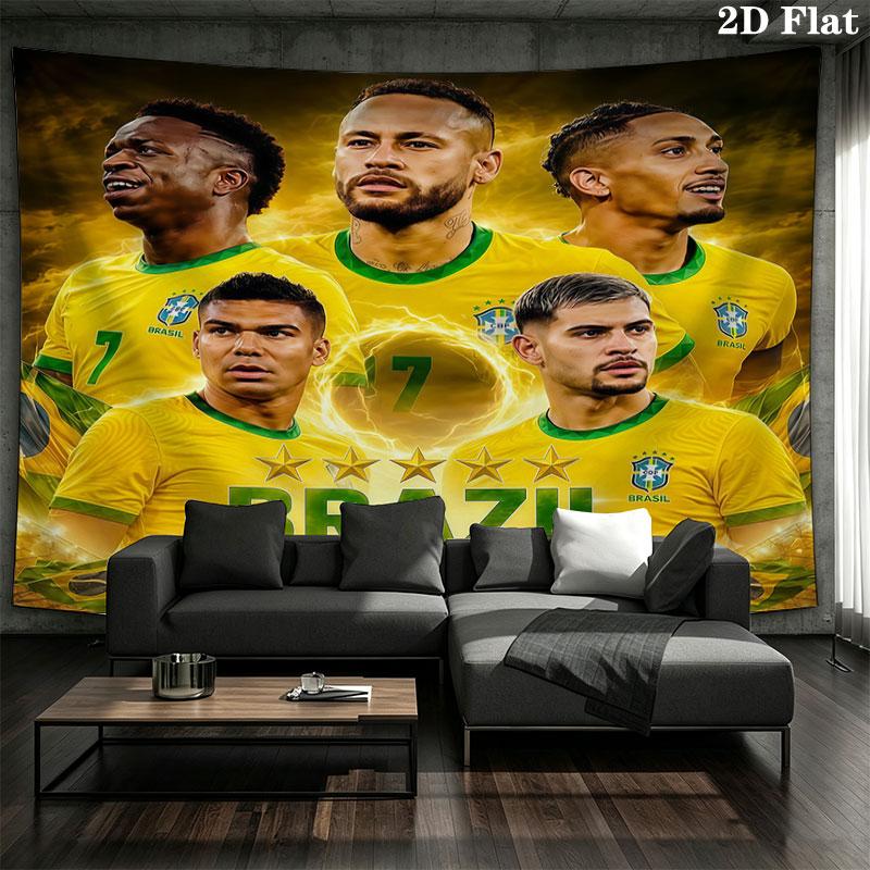Brazil National Football Team Wall Tapestry Aesthetic Wall Hanging Printed Fabric Blanket Decorative Tapestries for Bedroom Living Room Home Decor