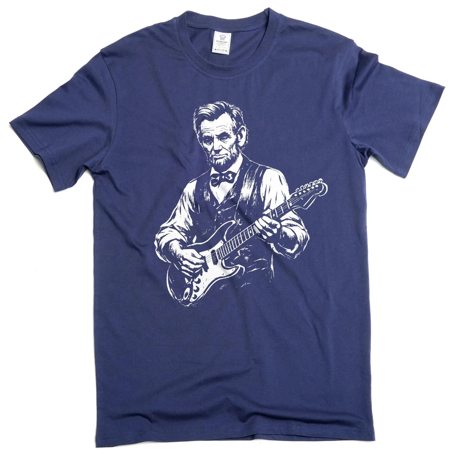 Men s Abraham Lincoln Playing Guitar T-Shirt 4th of July patriotic funny tee XL