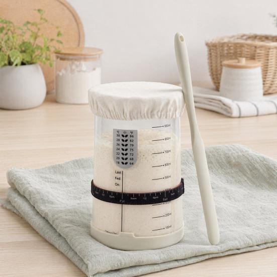 Sealed Jar, Sourdough Starter Kit with Date-Marked Feeding Tape, Large Wide Mouth Glass Jars for Active Fermentation