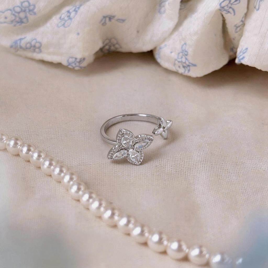 Zircon Clover Flower Open Ring - Luxury High-end Women's Ring - Four-leaf Clover Ring