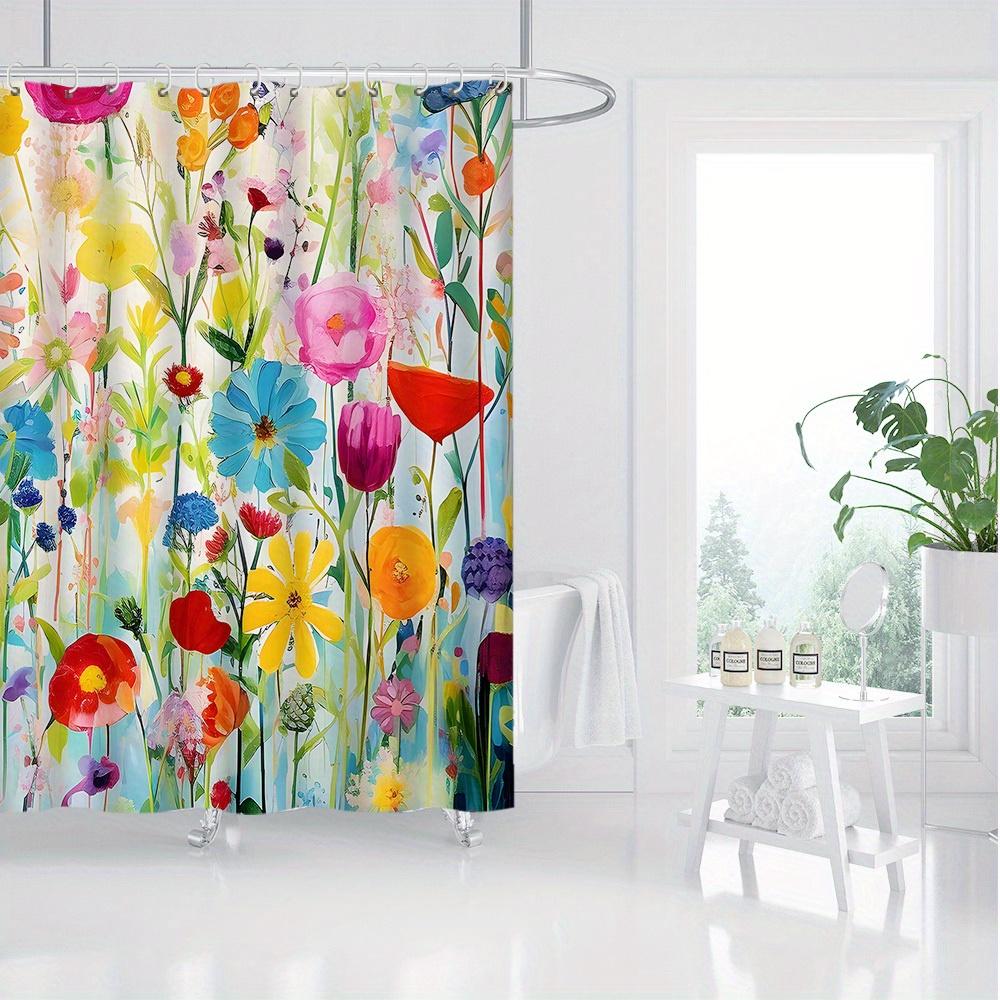 Textile Article Light Vibrant Floral Watercolor Shower Curtain - Waterproof Polyester,Hand-Painted Leaf Design,Grommets,Nordic Style,Modern Bath Decor