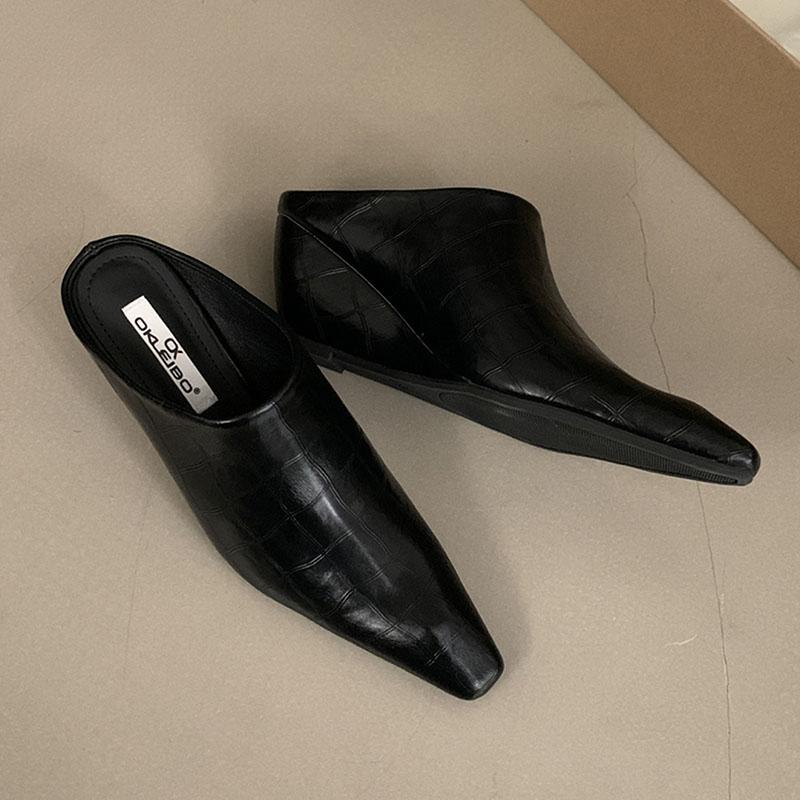 

Fashion Women Wedges Slippers Slides Shoes Outdoors Footwear Female Mules Fashion Square Toe Ladies Heeled Slippers Sandals Shoes 35 чёрный