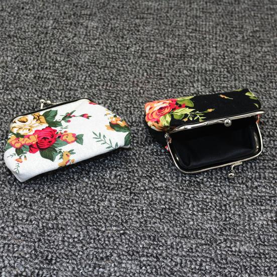 Blumen Canvas Kleine Münzbörse für Damen, Vintage Kiss-lock Kleingeldbörse, Mini Geldbörse für Kreditkarte, Lippenstift