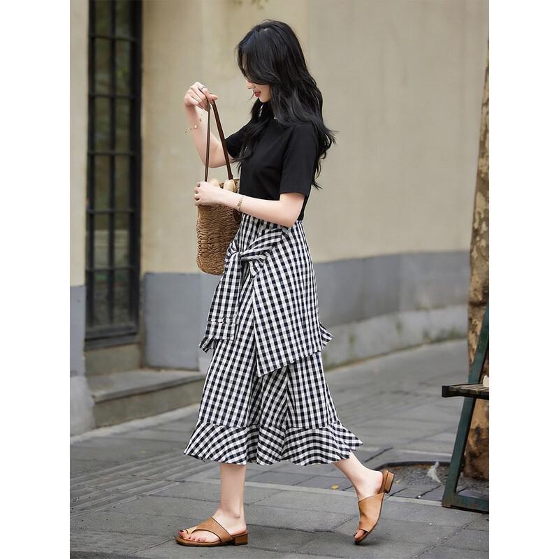 Demana Faux Two-Piece Plaid Patchwork Dress