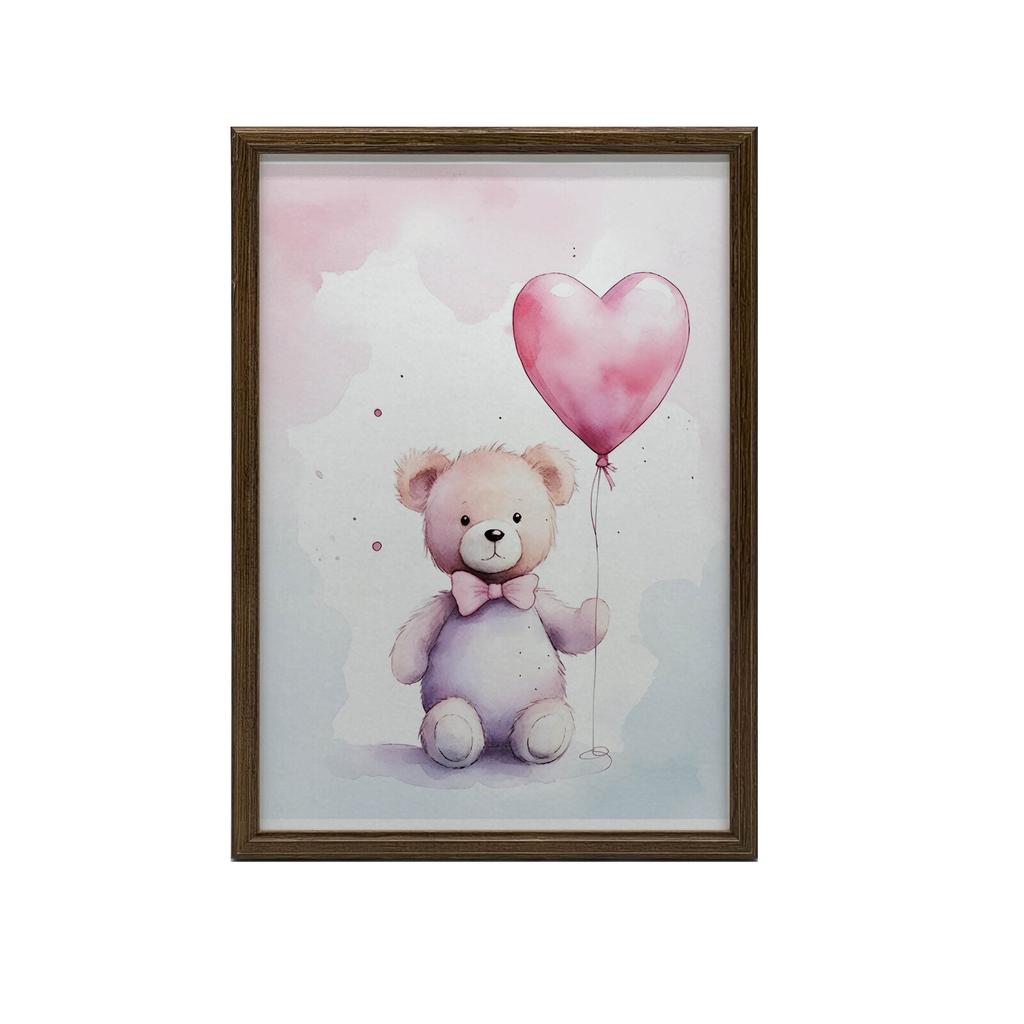Teddy Bear With Heart Balloon Teddy Bear With Heart Balloon, 30X40 Cm, Dark Brown Wooden Frame, 230 Gsm Matte Paper
