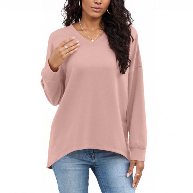 Women S Casual Solid V Neck Long Sleeve Pullover Sweatshirt