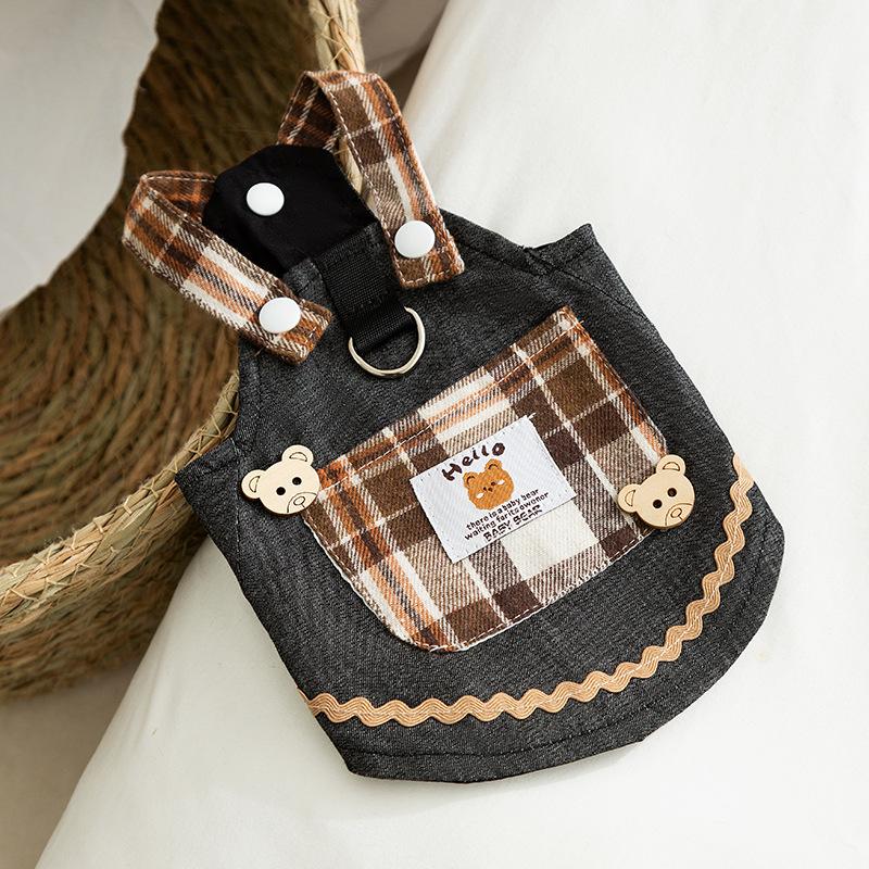 Cat Clothes Spring Thin Plaid Pocket Denim Strap Skirt Blue Cat Kitten Hairless Cat Dog Pet Clothes