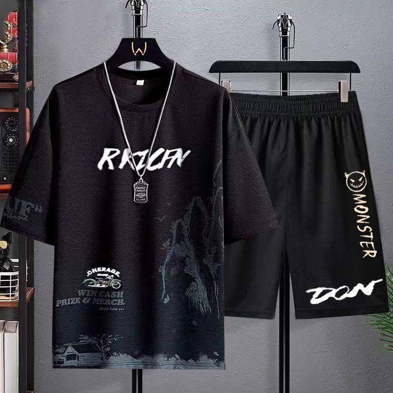 Summer New Ice Silk Short Sleeve T-shirt for Men's Sports Youth Printing Plus Size Loose Tops Tees Casual Fashion Men Clothing