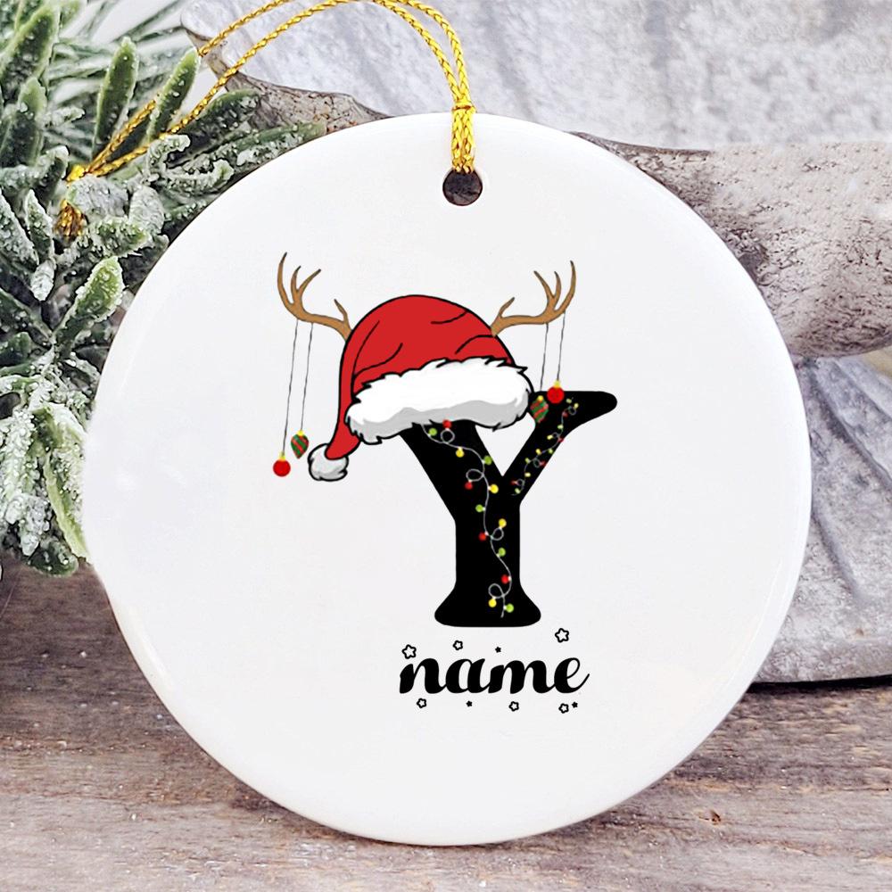 Baby's Christmas Ornament Personalized Initial with Name Ceramic Bauble Gift for Newborn Present for Baby Custom Xmas Decoration