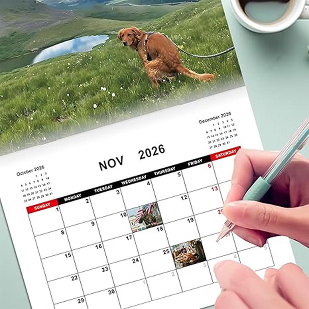 Pooping Dog Calendar 2026 Large Monthly Grid Planning With Important Note Space Funny Gifs For Dogs Lover's Home Decora