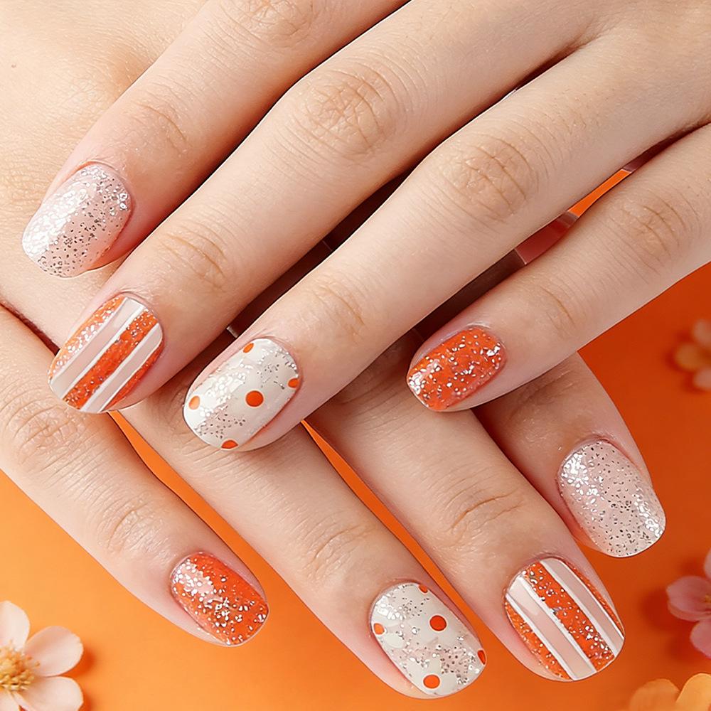 Spring Summer Short Bright Surface Square Glitter Fake Nails - 24 Piece Set