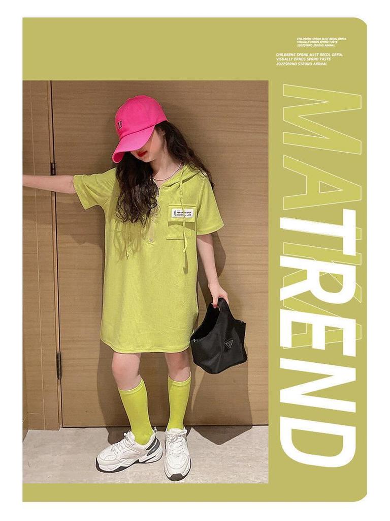 Prinsessklänning med huva i koreansk stil för flickor - Kortärmad, sommar-t-shirtstil för barn