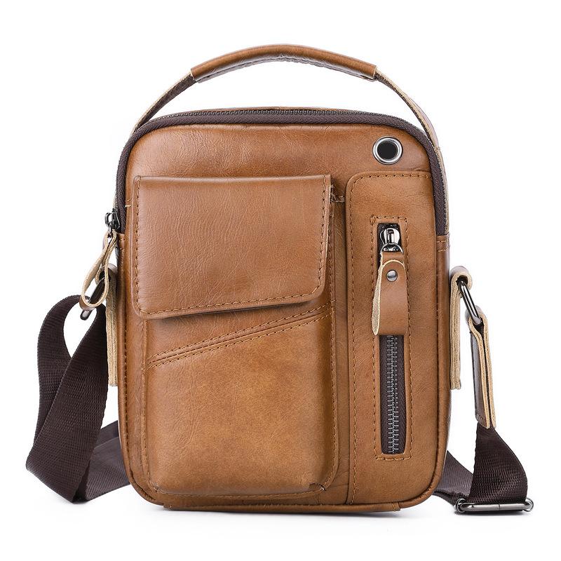 Men's leather backpack Outer layer made of durable cowhide casual fashionable cross-body bag single shoulder bag leather bag