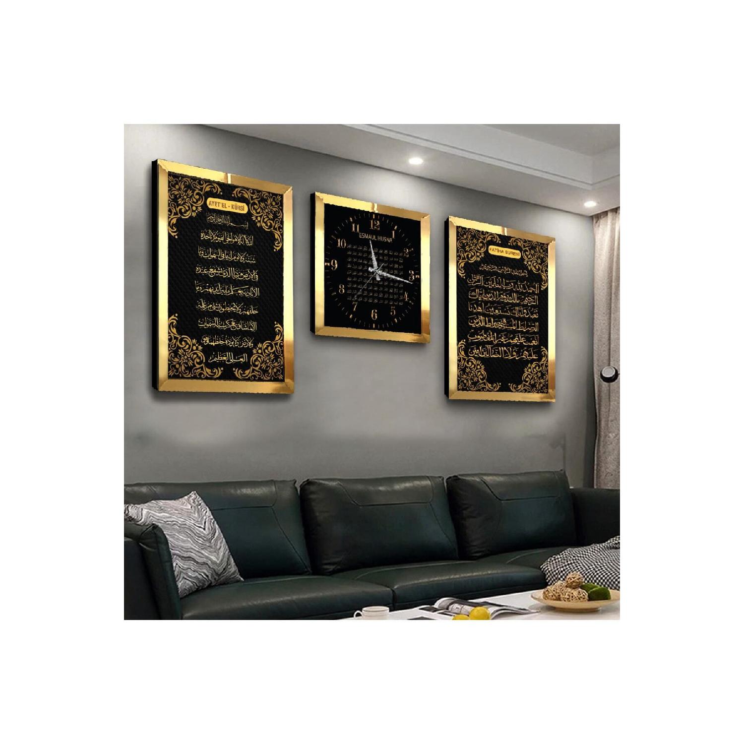 

Ayetel Krsi Fatiha Duration и Esmal Hsna Edge из плексигласа, 3 предмета, набор из МДФ с росписью и часами