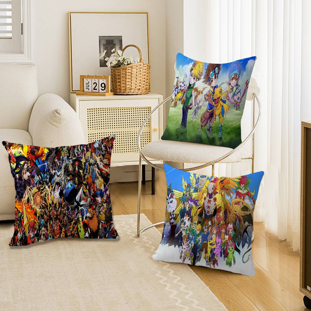 Cartoon B-Digimon Pillow Covers Cartoon Sofa Decorative Home Double-sided Printing Short Plush Cute Cushion Cover