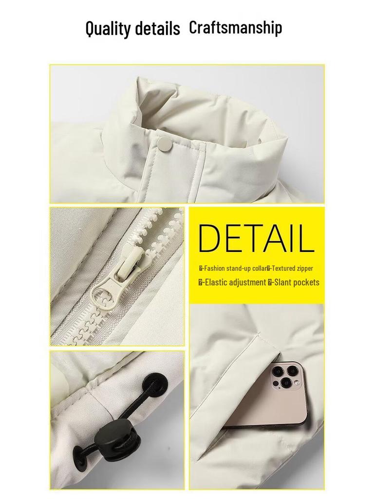 Men's Trendy Solid Color Stand Collar Vest - Warm Sleeveless Cotton Outerwear for Autumn/Winter