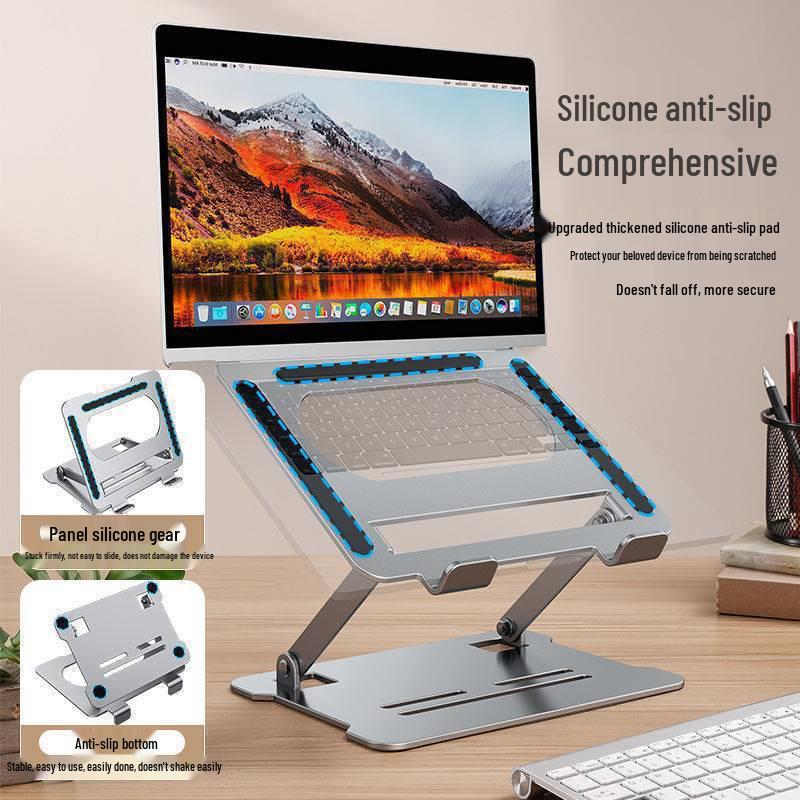 Gold Steel Portable Laptop Stand with Cooling and Adjustable Height