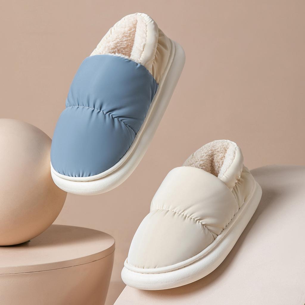 Winter Women Cotton Slippers Plush Warm Thick Bottom Slides Breathable Soft Non-slip Slippers Indoor Outdoor Men Cotton Slippers