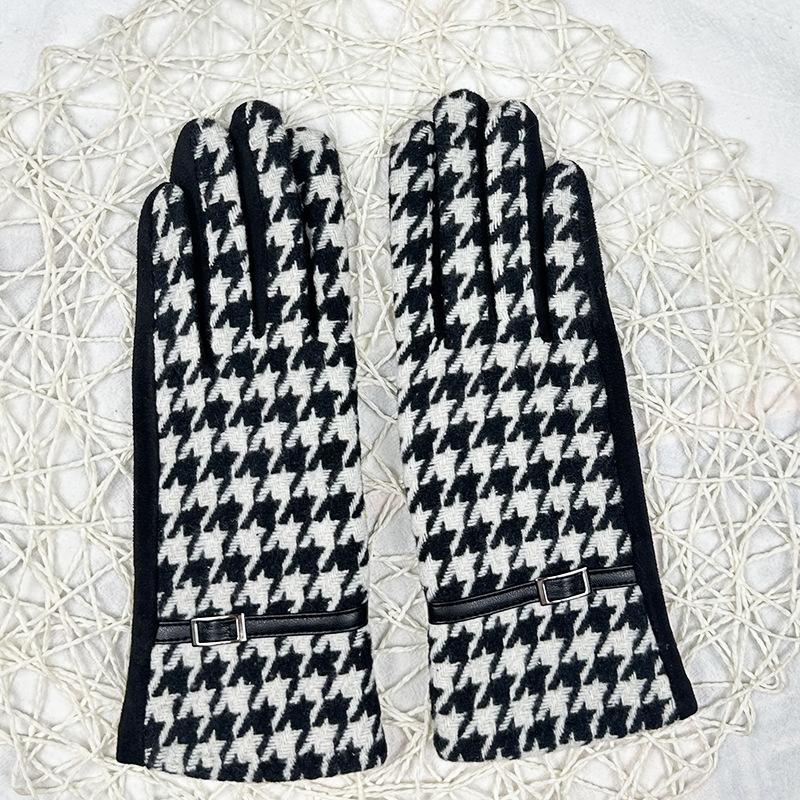 

Touch Screen Five-Finger Gloves Woolen Black And White Thousand Bird Grid Thickened Cashmere Thermal Gloves чёрный