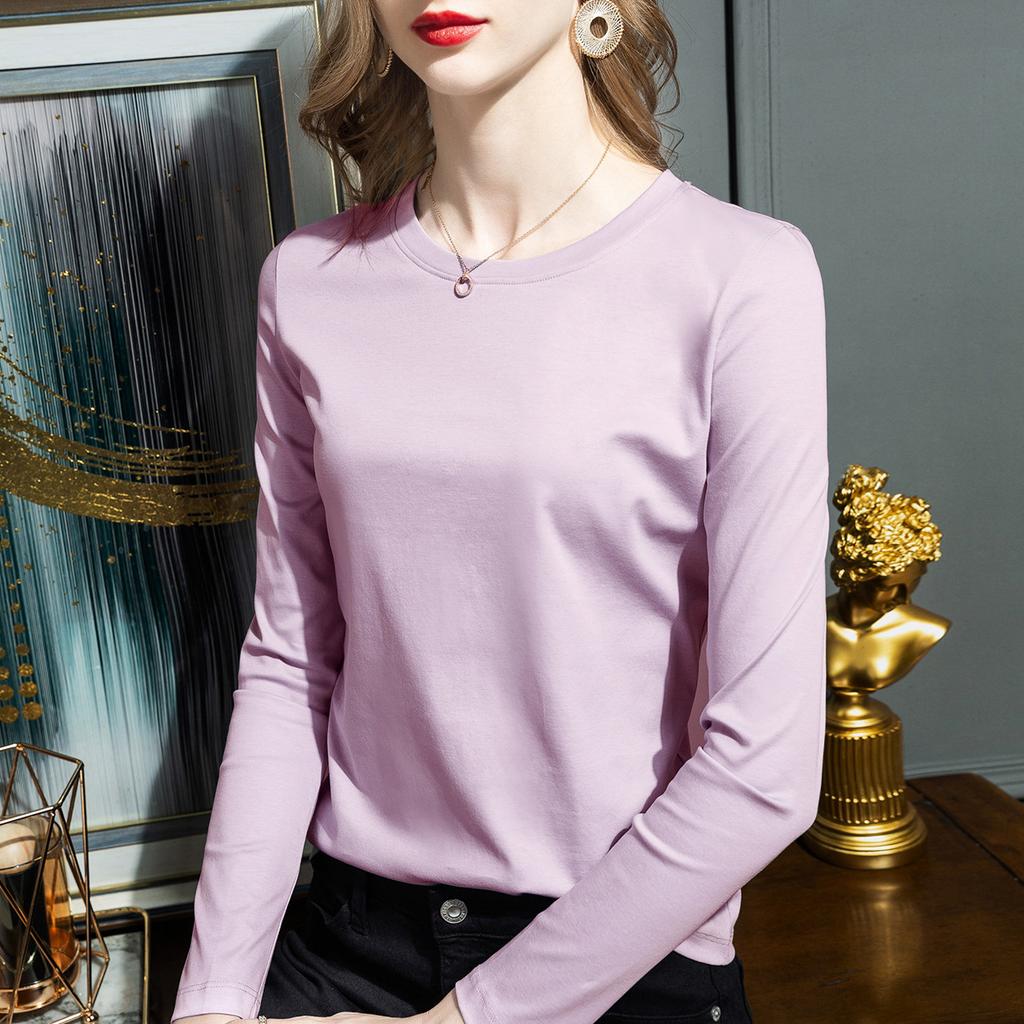 Refined Cotton Women's New Autumn Simple Pullover Loose Double-sided Mercerized Cotton Long Sleeves